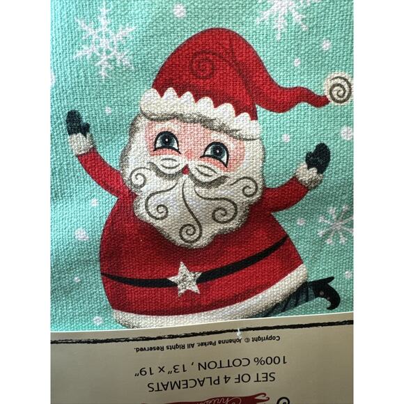 JOHANNA PARKER Mint Green SANTA CLAUS Christmas Cotton PLACEMATS Set of 4 New - Picture 8 of 10